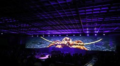 Images of ocean animals is played on giant screens during the opening of the Our Oceans conference at the State Department's Harry S. Truman building September 15, 2016 in Washington, DC.