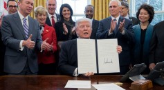 President Trump signs Executive Order in Oval Office  on March 17, 2017 in Washington, DC. 