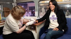  Singer Lisa Moorish gets tested for Hepatitis B and Hepatitis C , to promote getting tested ahead of World Hepatitis Day 2009 (19th May 2009), on the first ever 'Get Tested!' bus at Leicester Square.