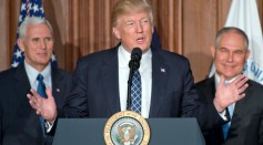 US President Donald Trump makes remarks prior to signing an Energy Independence Executive Order at the Environmental Protection Agency (EPA) Headquarters on March 28, 2017 in Washington, DC.