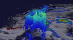 Data from GPM reveals a low precipitation in the low level center of tropical storm Muifa on April 26, 2017 at 3:21 a.m. EDT as the storm weakened.