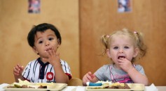  Infants eat lunch at the federally-funded Head Start school on September 20, 2012 in Woodbourne, New York.