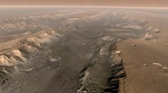 Mars' Valles Marineris is shown on the surface of the planet in this composite image made aboard NASA's Mars Odyssey spacecraft. 