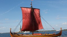 The World's Largest Viking Ship, Draken Harald Harfagre is read to dock in New York City on Sept. 17, 2016.