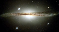 A Hubble telescope edge-on view of the ESO 510-G13 galaxy is seen in this undated NASA photograph. 