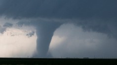 A tornado is seen South of Dodge City, Kansas moving North on May 24, 2016 in Dodge City, Kansas