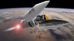 The illustration from European Space Agency (ESA) as the Proton rocket carrying the ExoMars Trace Gas Orbiter (TGO) and Schiaparelli descent and landing demonstrator module to Mars.