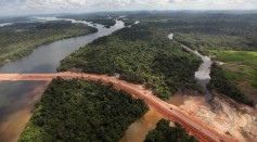 Aerial view of the Amazon deforestation in 2012 during the construction of Belo Monte dam complex in Altamira, Brazil. 