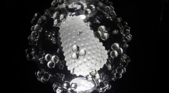 A jewel-like sculpture of the HIV virus during the Glass Microbiology exhibition at Bristol Science Center on Feb. 3, 2017, 