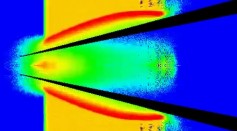 A simulation of shockwave in the skimmers in molecular beams 