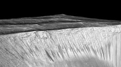 Dark narrow streaks called recurring slope lineae emanating out of the walls of Garni crater on Mars