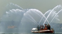  fireboat sprays plumes of water 