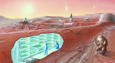 Artist impression of a Mars settlement with cutaway view.