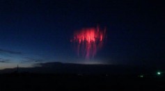 Magnificent Red Jellyfish Sprite Photographed During A Storm in Mount Locke