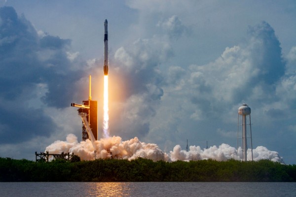 SpaceX Falcon-9 Rocket and Crew Dragon Capsule launches from Cape Canaveral sending astronauts to the International Space Station