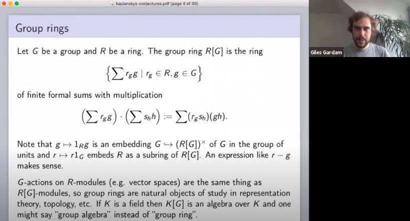 Giles Gardam Explains the Unit Conjecture at an Online Talk