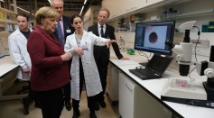 Angela Merkel Tours New Medical Research Lab
