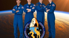 The official crew portrait of the SpaceX Crew-3 mission: (from left) Commander Raja Chari and pilot Thomas Mashburn, both NASA astronauts. Mission specialist Matthias Maurer of ESA (European Space Agency). Mission specialist Kayla Barron of NASA.