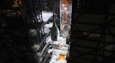 Lift Underway to Top Mega-Moon Rocket with Orion Spacecraft