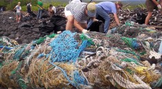Marine debris cleanup near South Point on the Island of Hawaii
