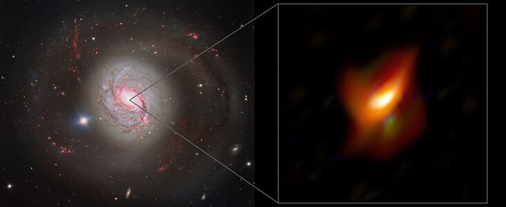Galaxy Messier 77 and close-up view of its active centre