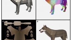 Stages in the development of a low poly dire wolf model