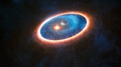 Artist’s impression shows the dust and gas around the double star system