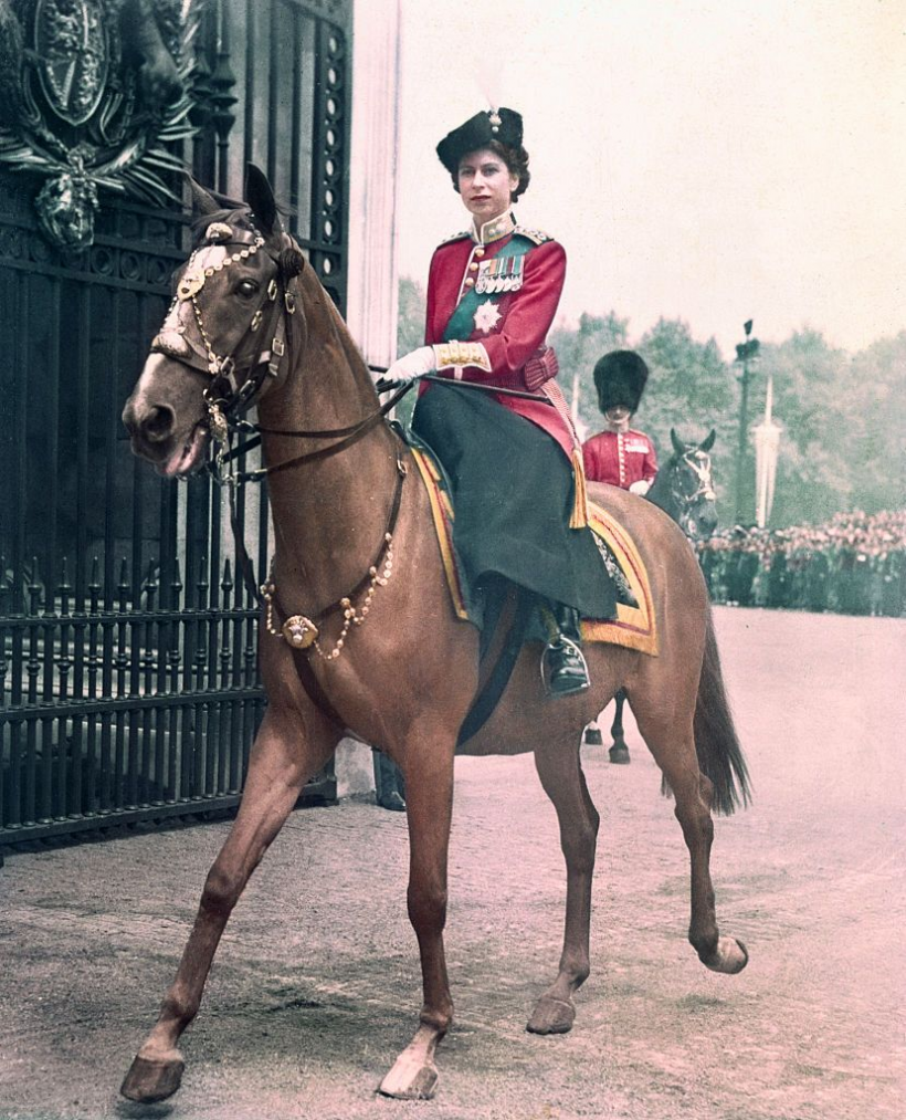 The Queen on a horse