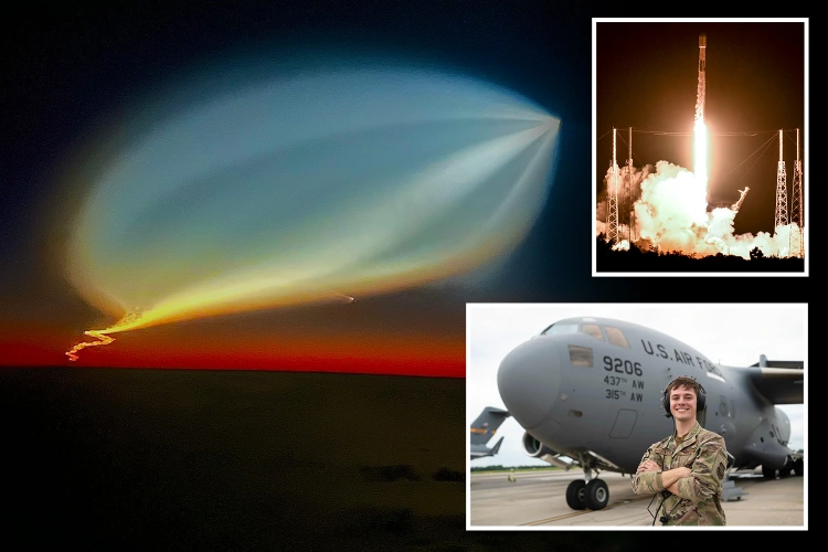 Pilots from the US Air Force captured a bloom of light over the Atlantic.