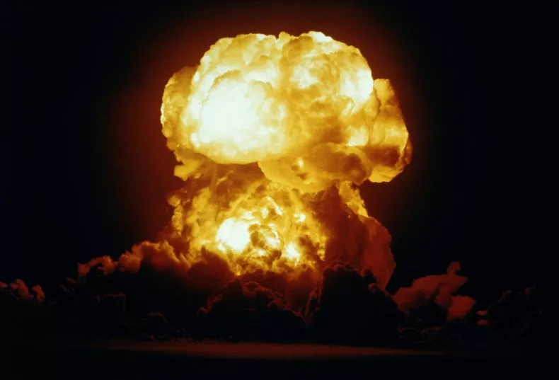 Stock image showing a U.S. Navy nuclear test at Bikini Atoll, Marshall Islands. The NUKEMAP simulator shows what would happen if a nuclear bomb detonated near you.