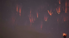Several red sprites over the Czech Republic. They typically occur about 50 miles up.