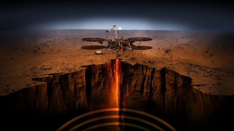 An artist’s illustration of the InSight lander on Mars. InSight, short for Interior Exploration using Seismic Investigations, Geodesy and Heat Transport, was designed to give the Red Planet its first thorough checkup since it formed 4.5 billion years ago.