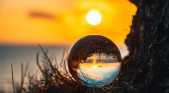 clear glass ball on brown grass during sunset