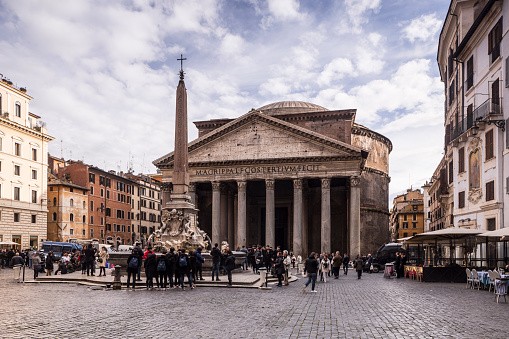 Piazza della Rotonda and the Pantheon in Rome. - stock photo