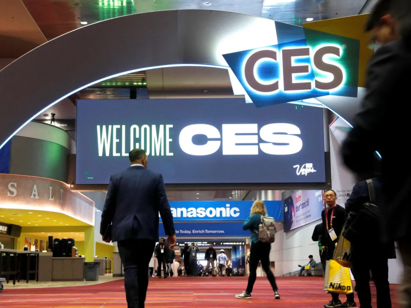 A sign welcomes attendees in the lobby of the Las Vegas Convention Center at CES 2023. 