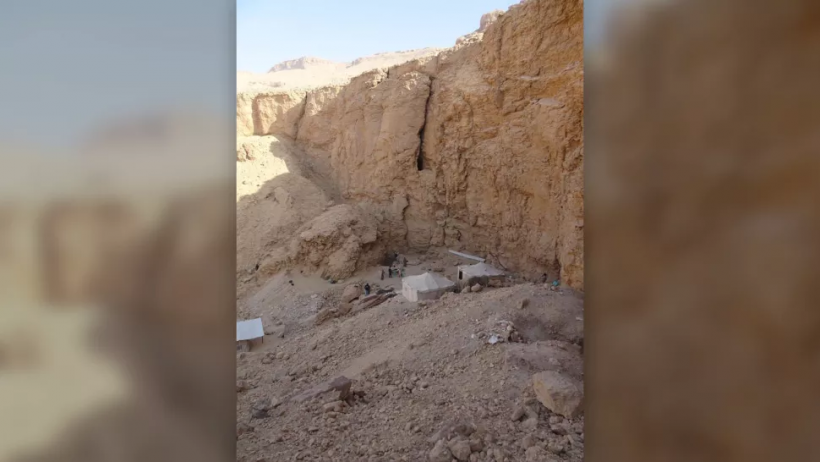 The tomb, located here, was found in October 2022 by a team of archaeologists exploring the Wadi Gabbanat el-Qurud, near Luxor. 