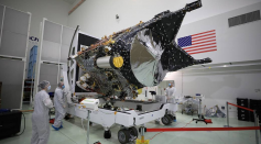 NASA’s Psyche spacecraft is shown in a clean room on Dec. 8, 2022, at Astrotech Space Operations Facility near the agency’s Kennedy Space Center in Florida.