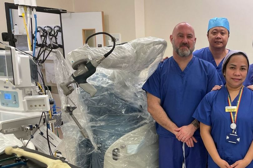 Medical staff pictured with the robotic technology at Hywel Dda University Health Board
