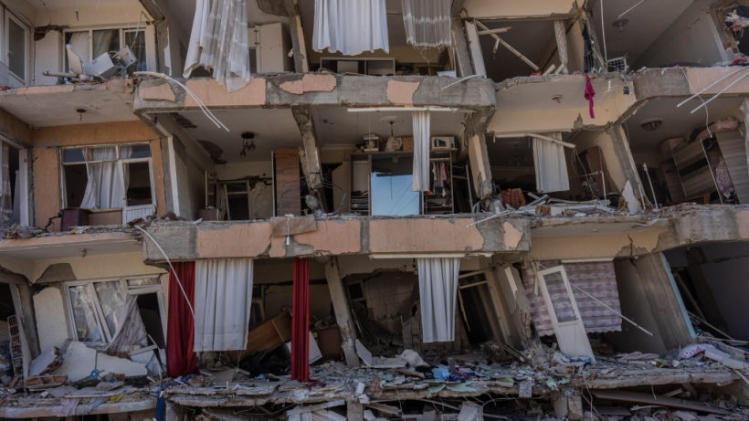 View of a building destroyed during the earthquakes in Antakya, southeastern Turkiye, Wednesday, Feb. 15, 2023. 