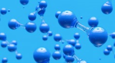 Hydrogen Molecules Against Blue Background