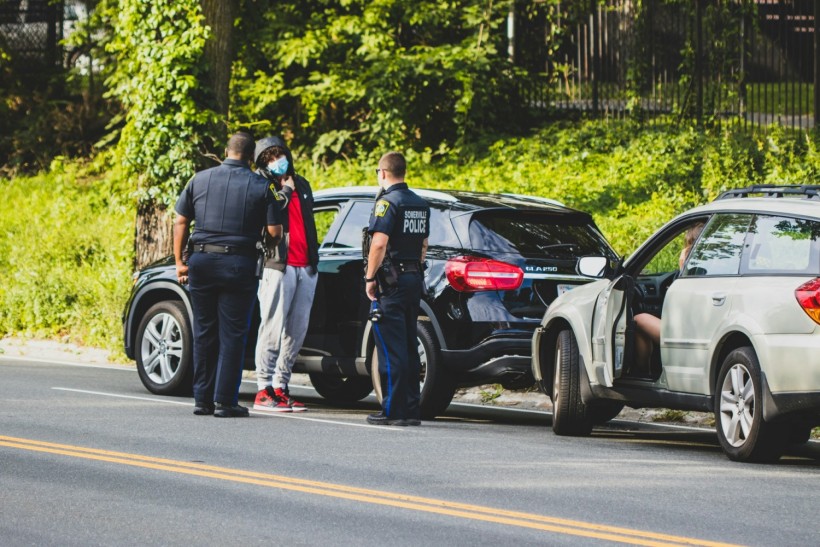 photo of police car, public safety, car accident, and highway safety