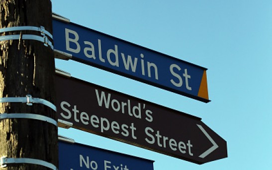 Street signage at the Jaffa candy race on Baldwin Street on July 17, 2015 in Dunedin, New Zealand. 