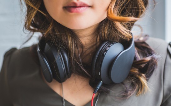 Woman wearing headphones