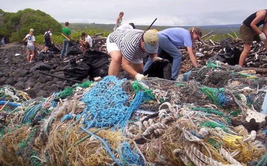 Marine debris cleanup near South Point on the Island of Hawaii