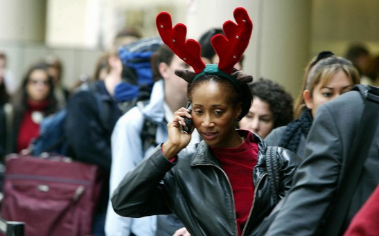 Los Angeles resident Ina Buckner wears reindeer ears