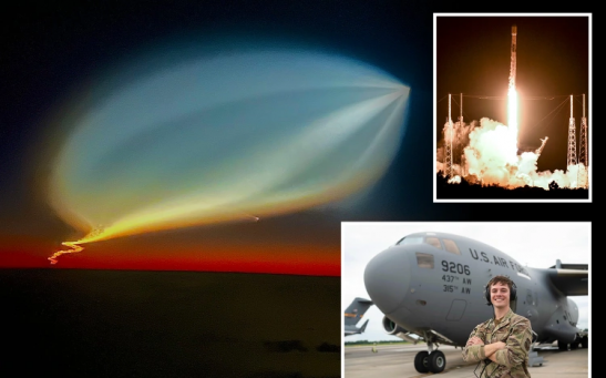 Pilots from the US Air Force captured a bloom of light over the Atlantic.
