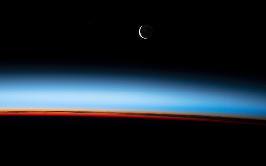 Earth’s Limb with a Crescent Moon
