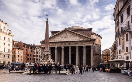 Piazza della Rotonda and the Pantheon in Rome. - stock photo