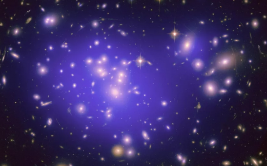A galaxy with a large reservoir of dark matter (purple overlay) in its center.