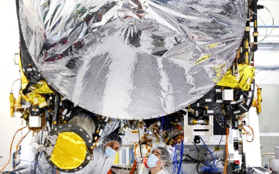 Workers Prepare The Psyche Mission Spacecraft At NASA's Jet Propulsion Laboratory